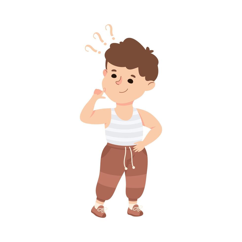 Puzzled Little Boy with Question Mark Scratching His Head Wondering Illustration vector