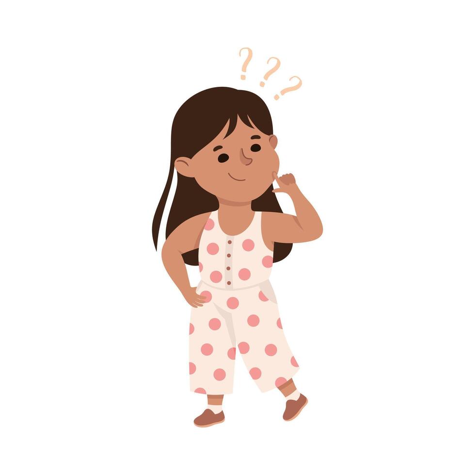 Puzzled Little Girl with Question Mark Scratching Her Head Wondering Illustration vector