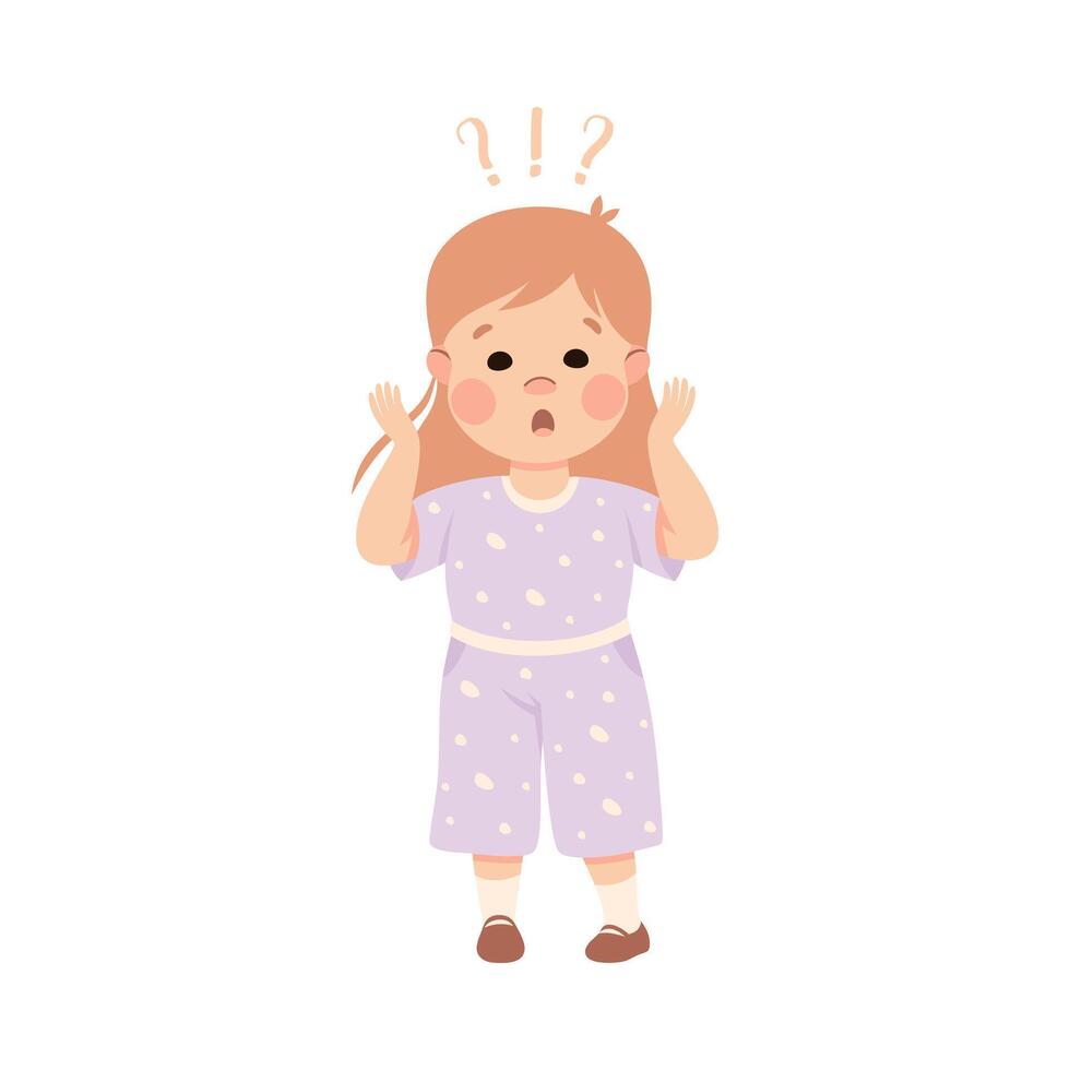 Puzzled Little Girl with Question Mark Scratching Her Head Wondering Illustration vector