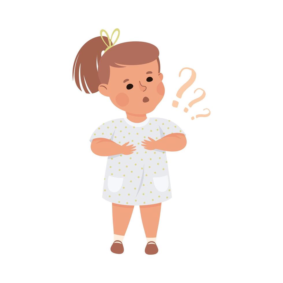Puzzled Little Girl with Question Mark Scratching Her Head Wondering Illustration vector