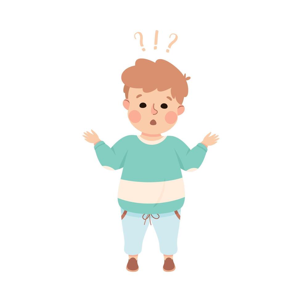Puzzled Little Boy with Question Mark Scratching His Head Wondering Illustration vector