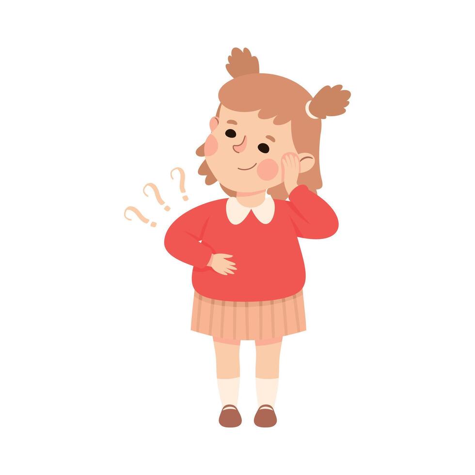 Puzzled Little Girl with Question Mark Scratching Her Head Wondering Illustration vector