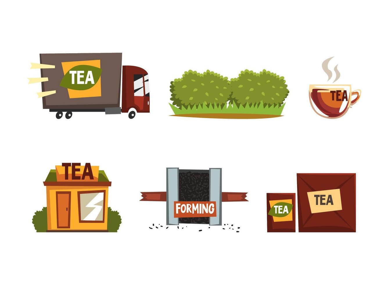 Tea Industry Production with Tea Truck and Cardboard Packaging Set vector