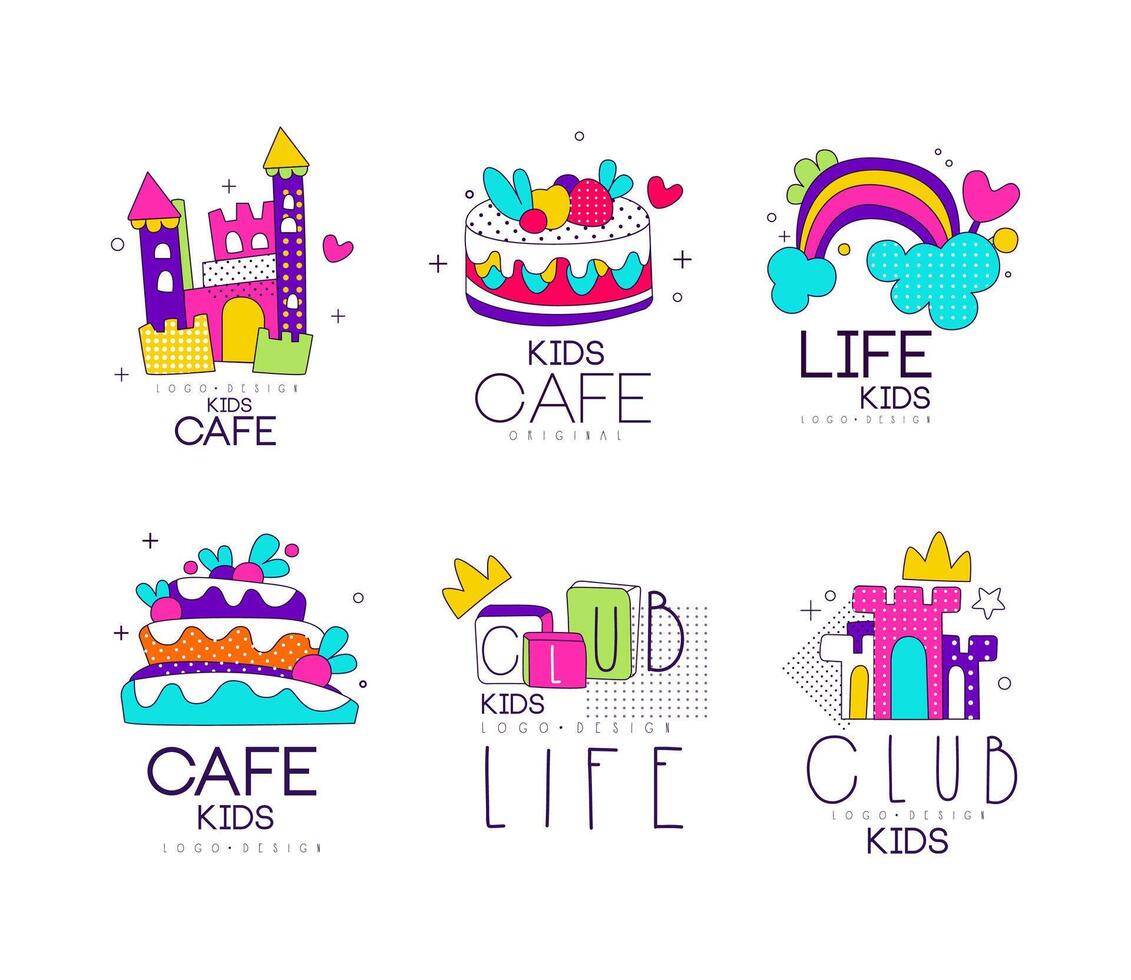 Kids Land Playground and Entertainment Club Area Colorful Promo Signs Set vector