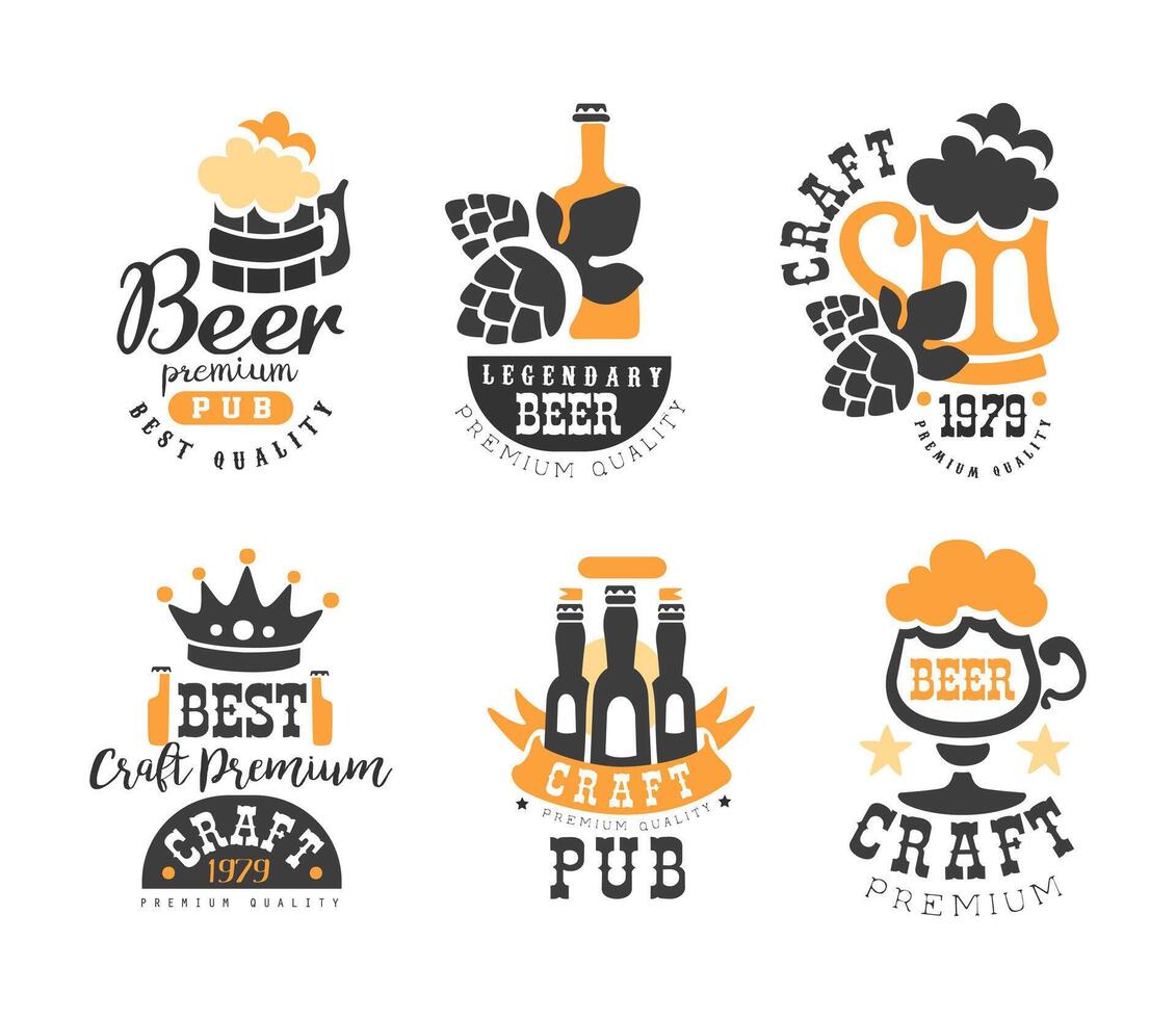 Creative Emblems for Beer Pub and Bar or Craft Brewing Company Set vector