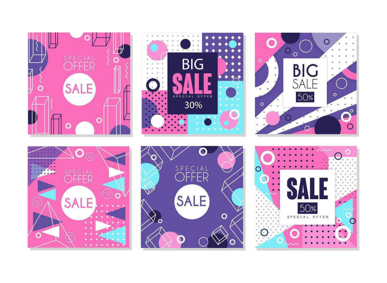 Big Sale and Discount Trendy Abstract Geometric Card and Banner Template Set vector