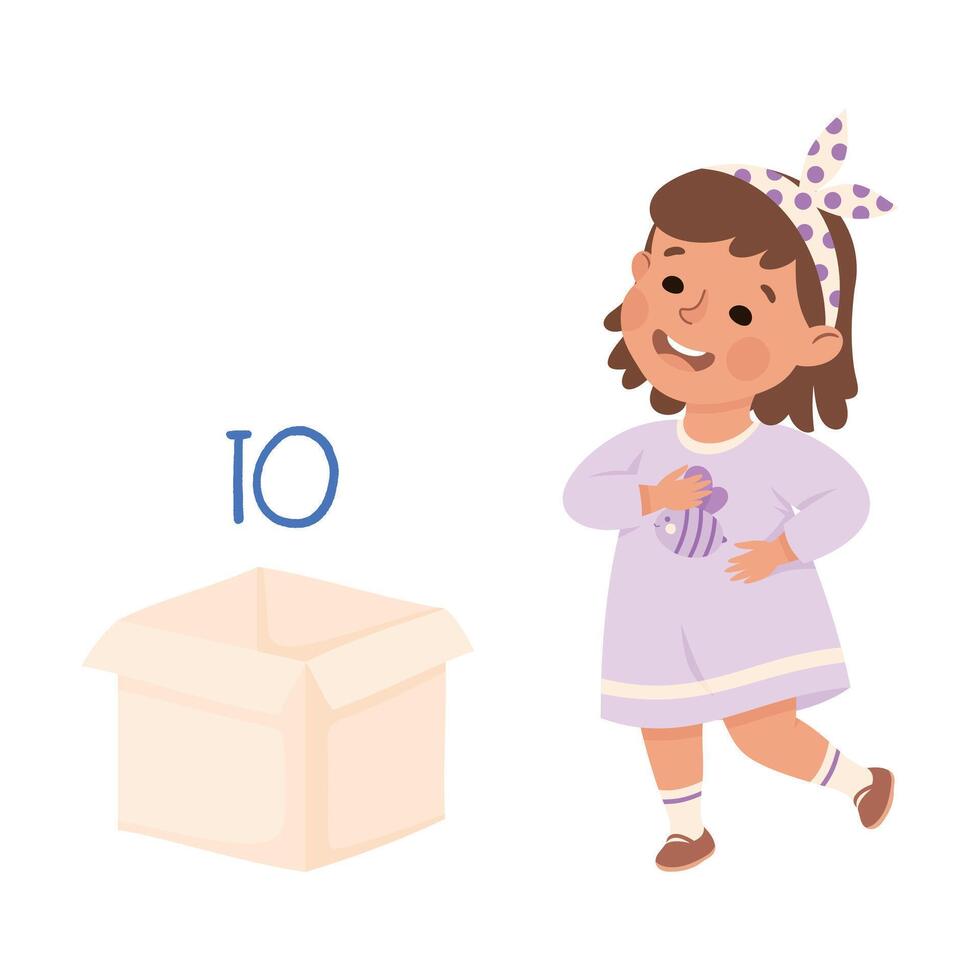 Little Girl Walking to Cardboard Box as Preposition Demonstration Illustration vector