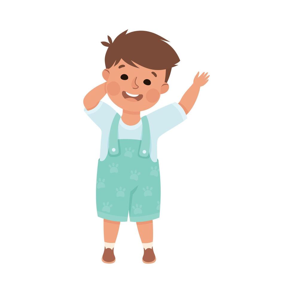 Little Smiling Boy Standing and Waving Hand Greeting Illustration vector