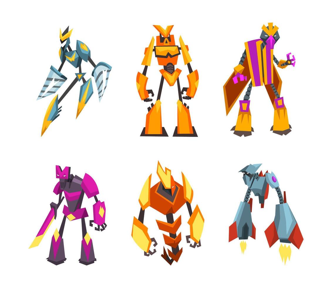 Monster Metal Robot Transformer with Strong Limbs as Fantastic Warrior Set vector