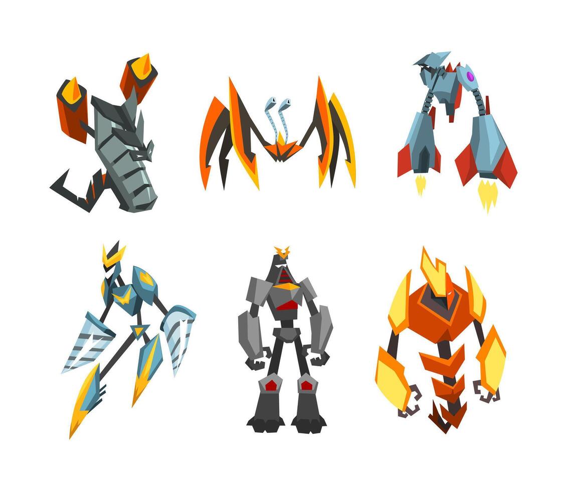 Monster Metal Robot Transformer with Strong Limbs as Fantastic Warrior Set vector