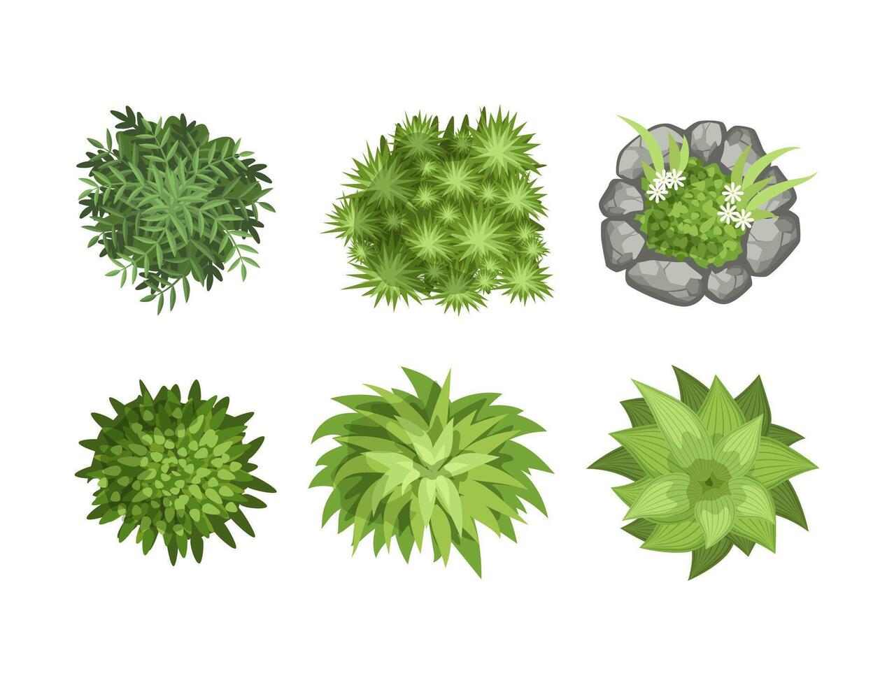 Bush Growth as Landscape Elements Above View Set vector