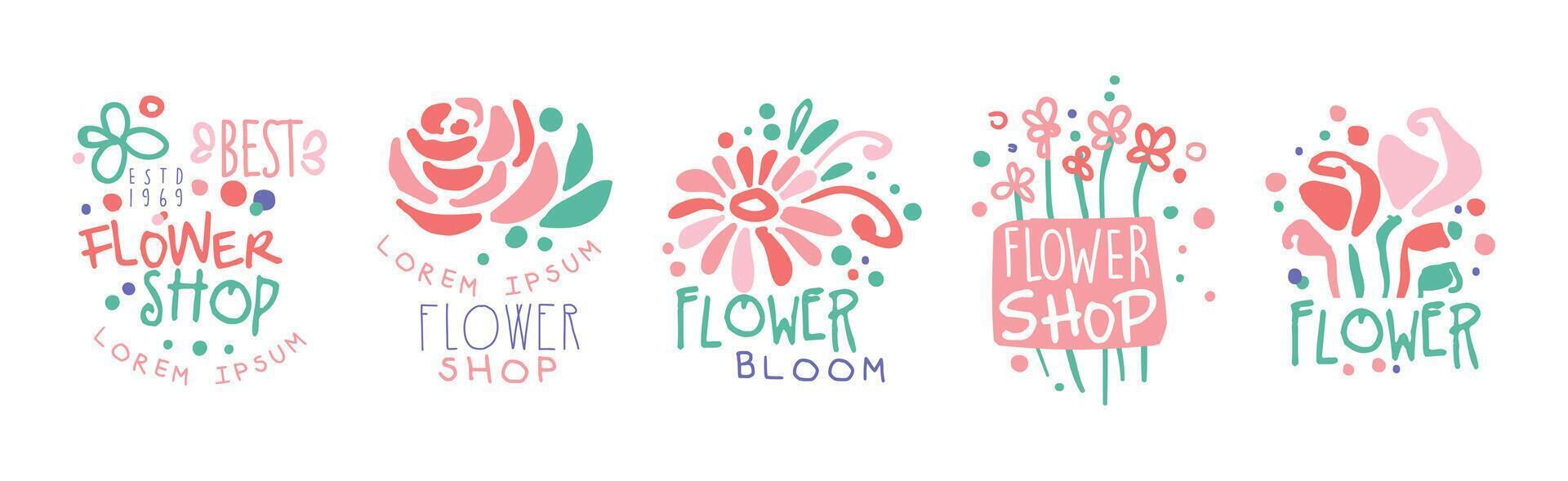 Flower Shop Label and Emblem Design Set vector