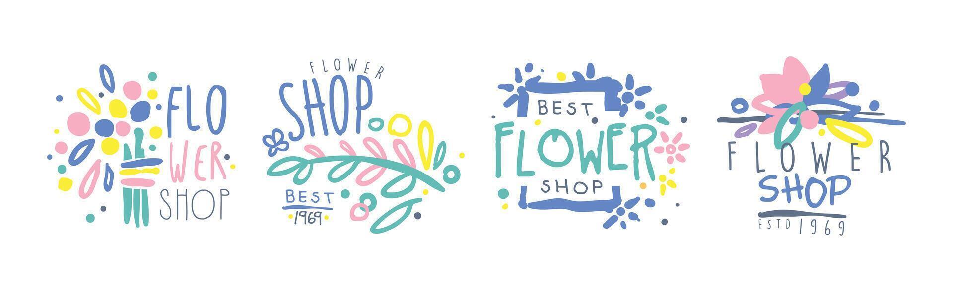 Flower Shop Label and Emblem Design Set vector
