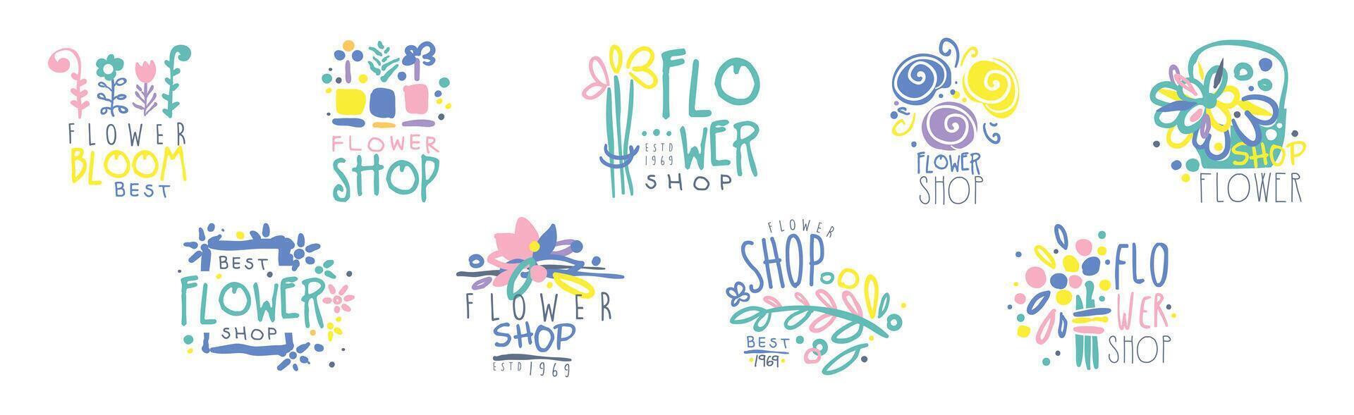 Flower Shop Label and Emblem Design Set vector