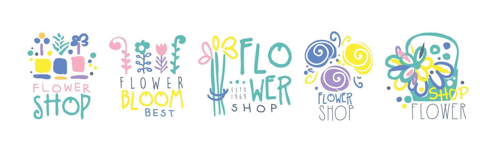 Flower Shop Label and Emblem Design Set vector