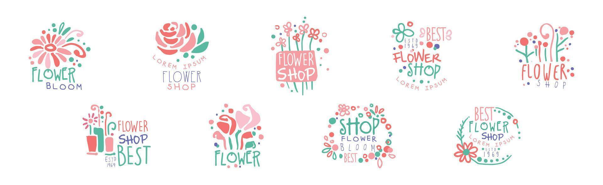 Flower Shop Label and Emblem Design Set vector