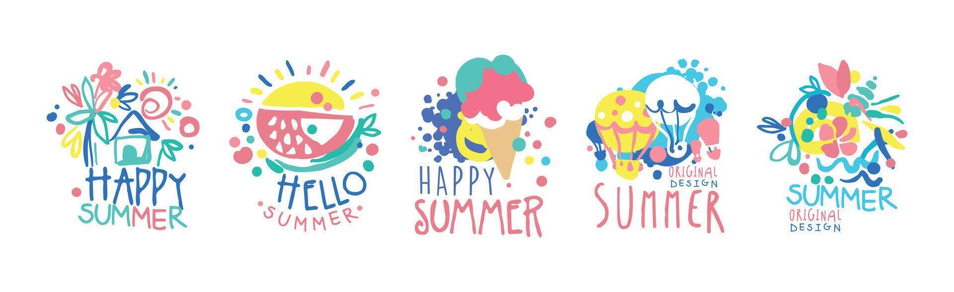 Happy Summer Logo Original Design with Bright Element Set vector