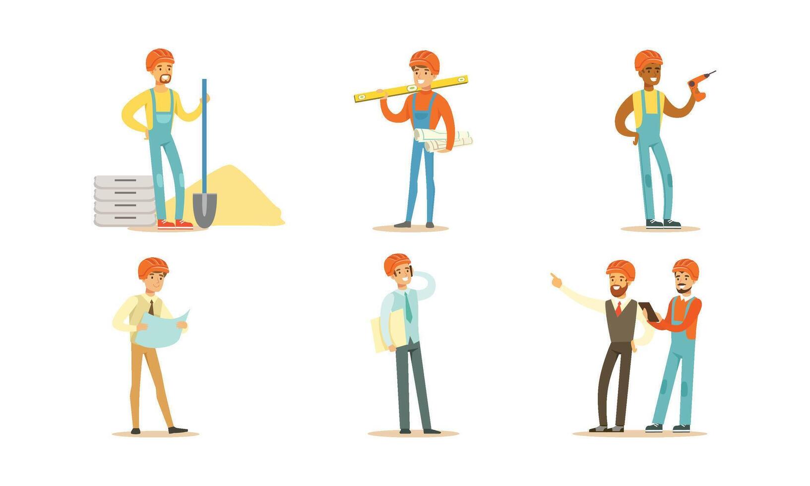 Male builders and engineers. illustration on a white background. vector