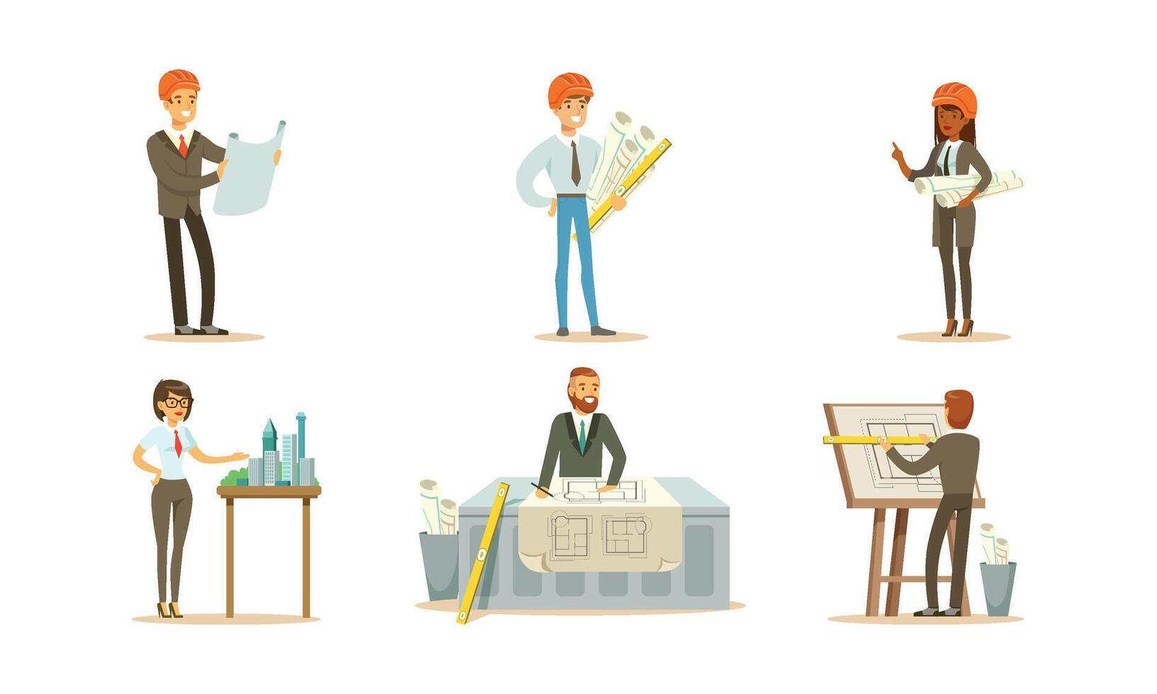 Engineers draft and prepare a new home project. illustration on a white background. vector