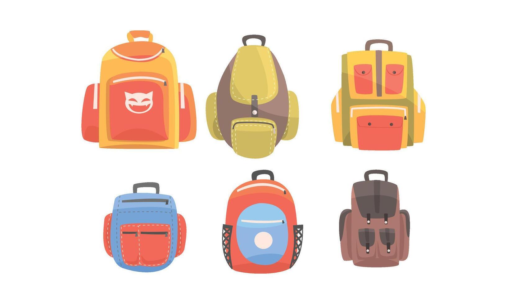 Set of full backpacks for a walk. illustration on a white background. vector