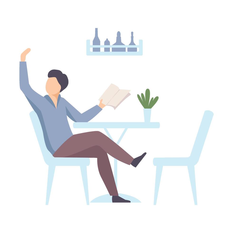 Man in the cafe raised his hand to call the waiter. illustration. vector