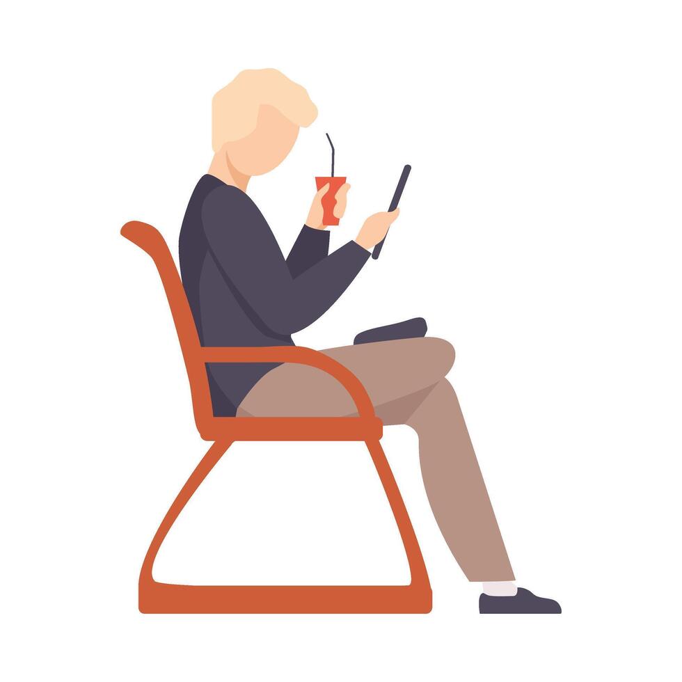 Man is sitting on a red chair. illustration. vector