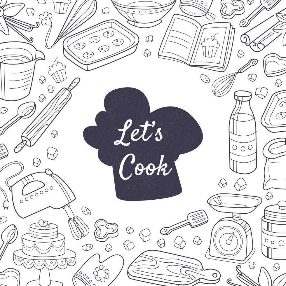 Stain in the shape of a cook hat with the inscription Let s cook. illustration on a white background. vector