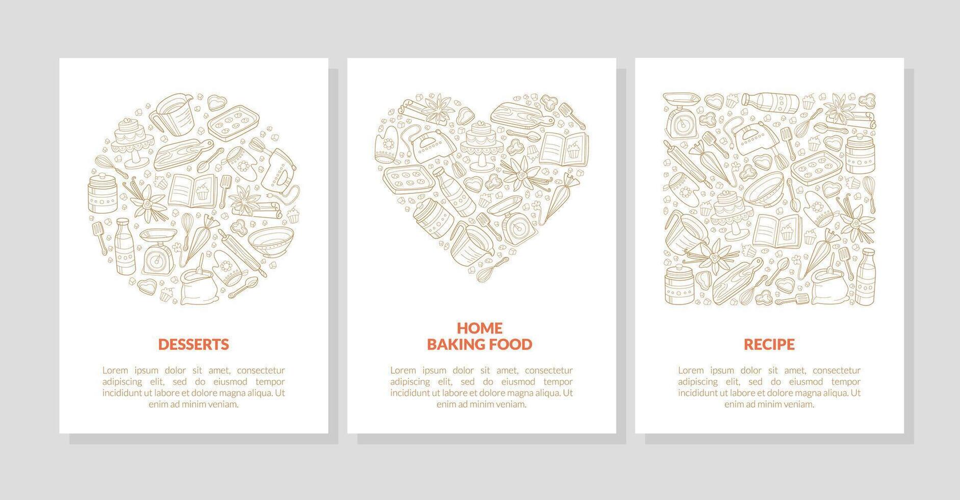 Set of patterns with a pattern of contours of kitchen appliances. illustration on a white background. vector