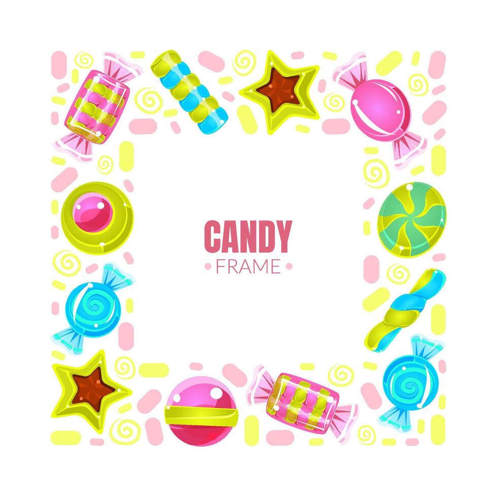 Square frame made of colorful sweets. illustration. vector