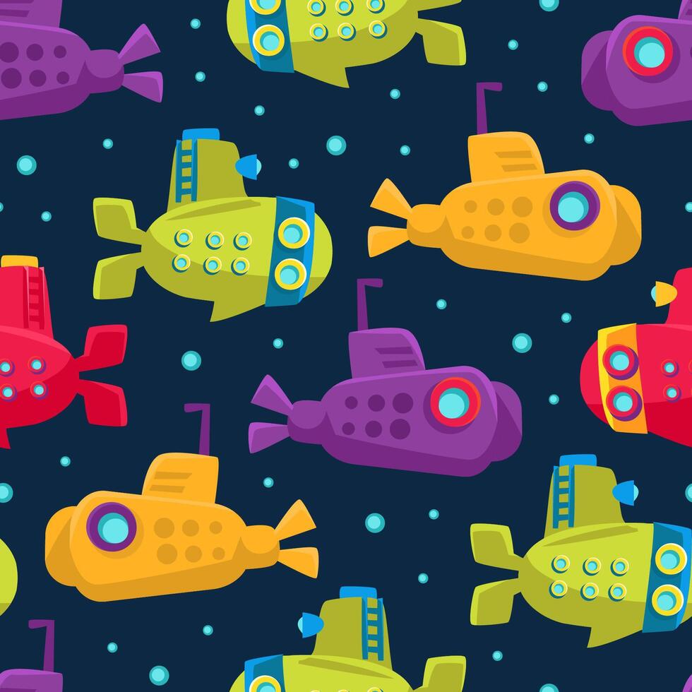 Submarine pattern. illustration on a dark blue background. vector