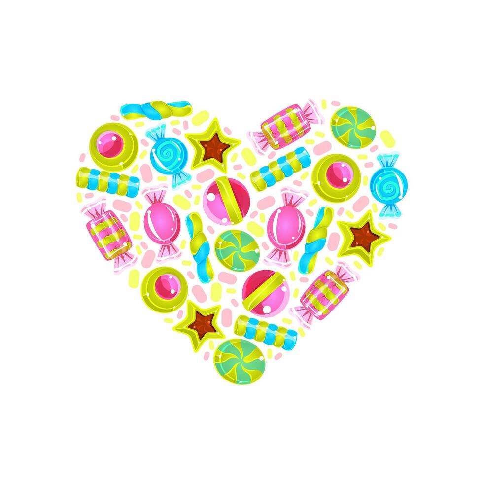 Heart with a pattern of colorful sweets. illustration. vector