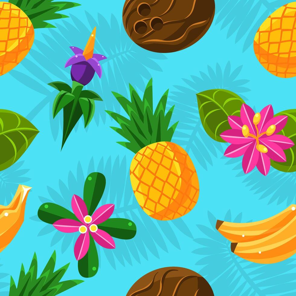 Tropical fruit pattern on a blue background. illustration. vector
