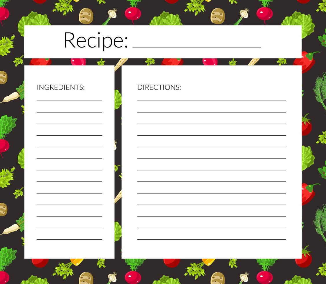 Card with a place for recording recipes. illustration. vector
