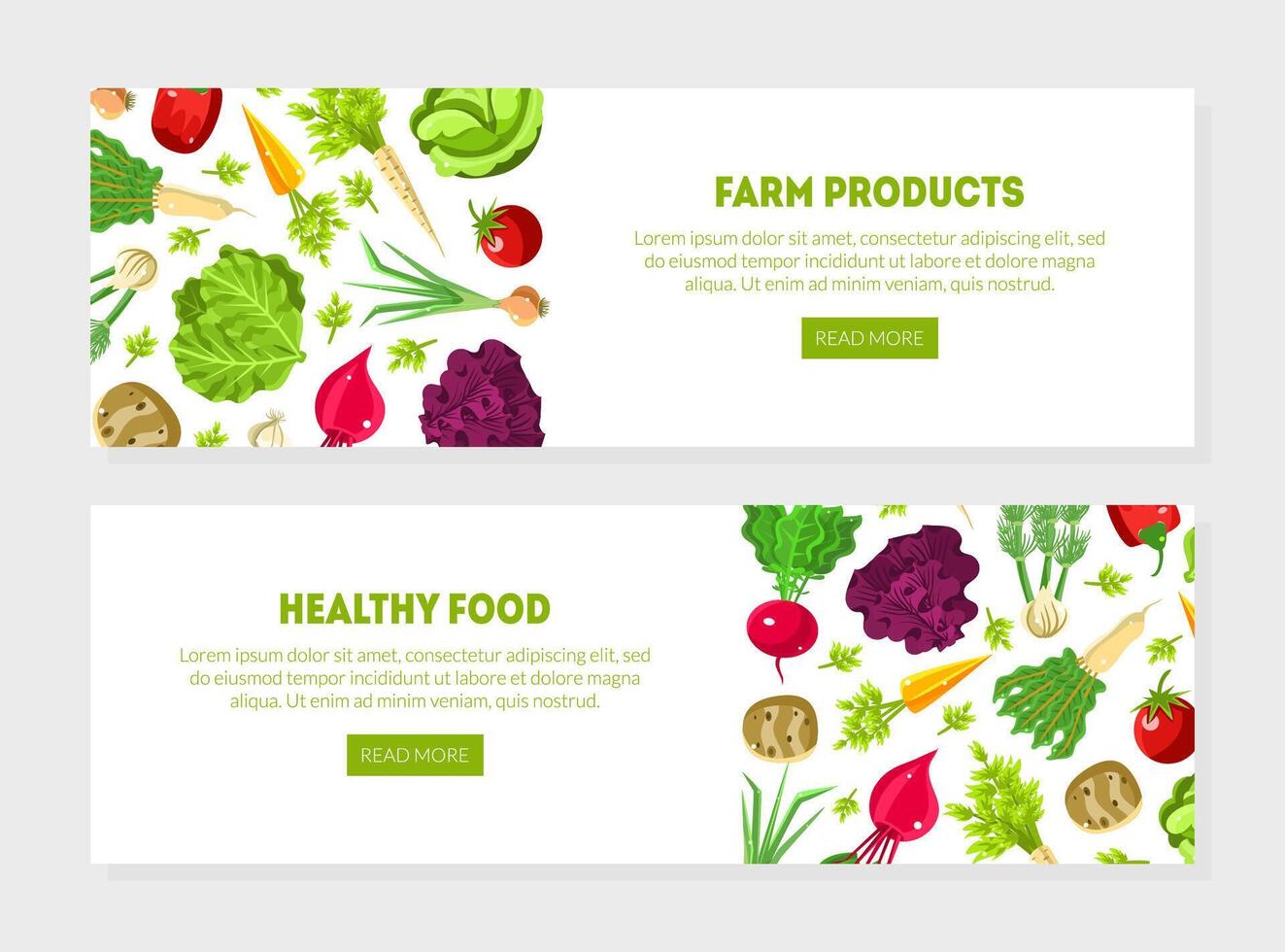 Banners with a pattern of vegetables and herbs. Lettering Farm Product and Healthy Food. illustration. vector