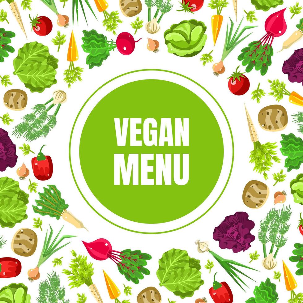 Green circle with the inscription Vegan menu. illustration. vector