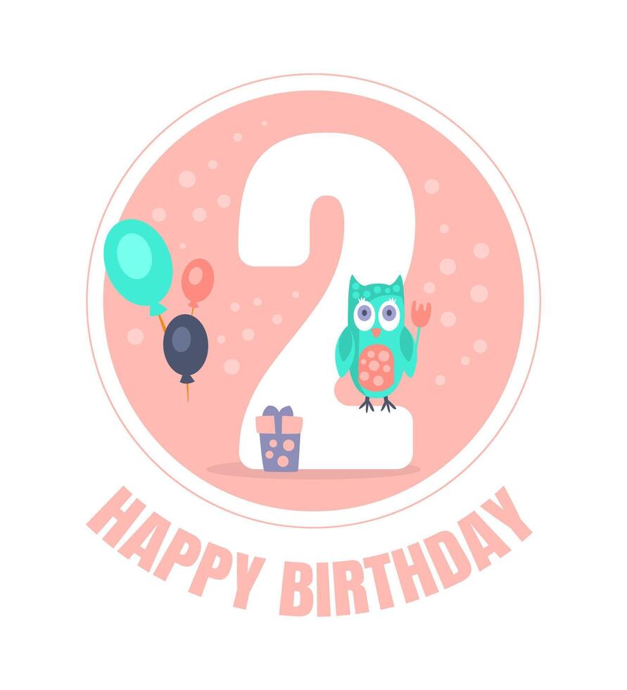 Pink circle with number 2 for birthday decoration. illustration. vector