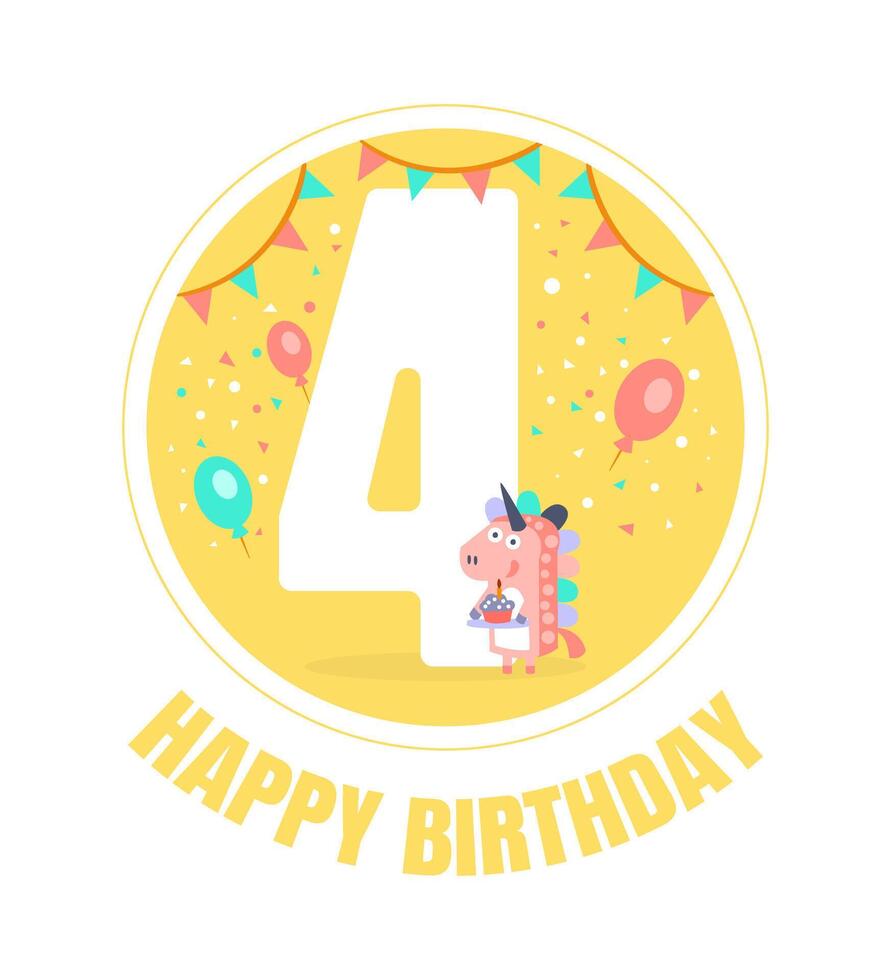 Yellow circle with the number 4 for a birthday. illustration. vector