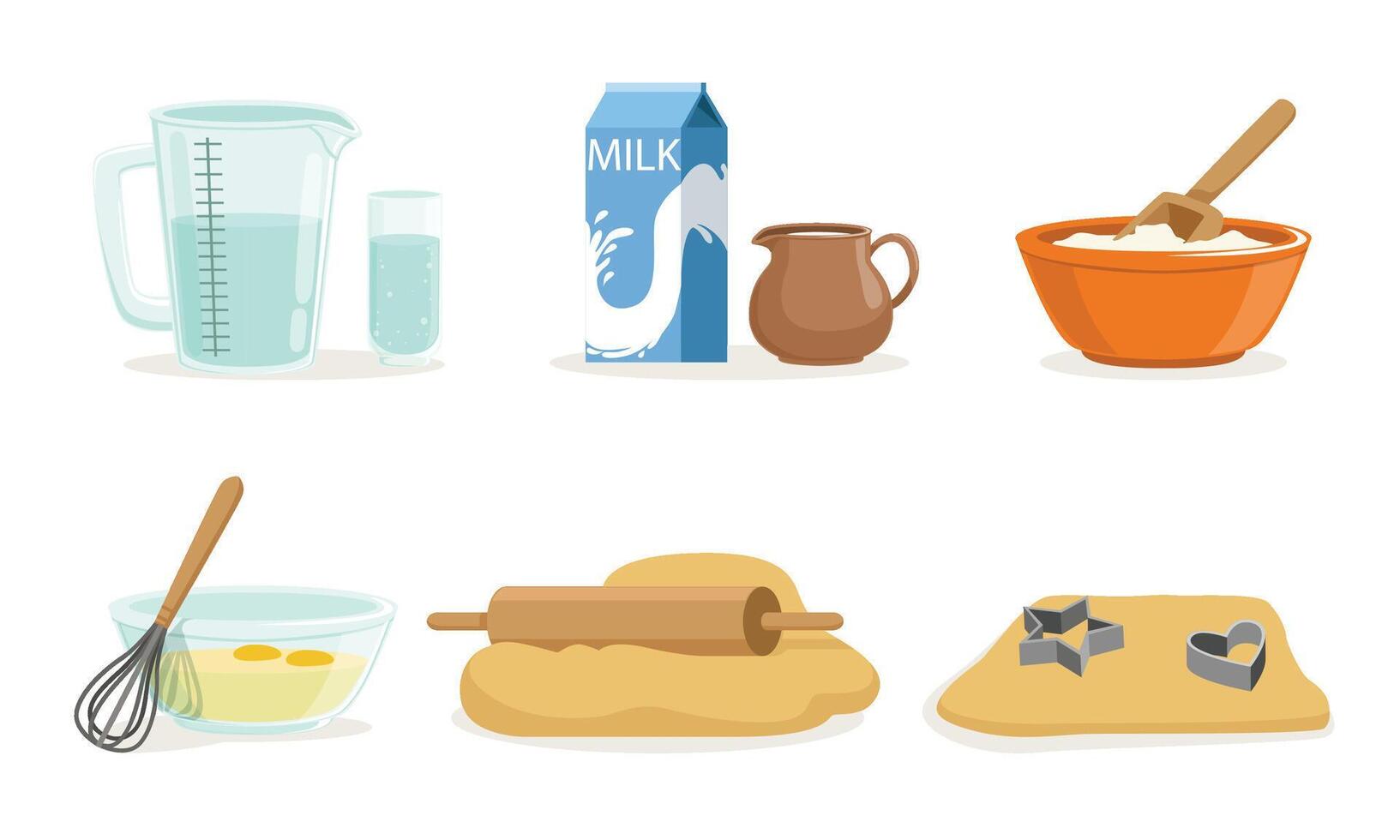 Ingredients And Cookware For Making Dough And Cookies Illustration Set Isolated On White Background vector