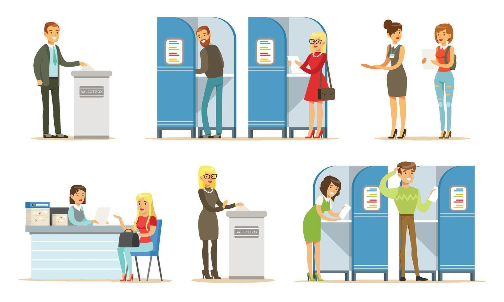 People Characters In Political Presidential Election And Voting Process Illustration Set Isolated On White Background vector