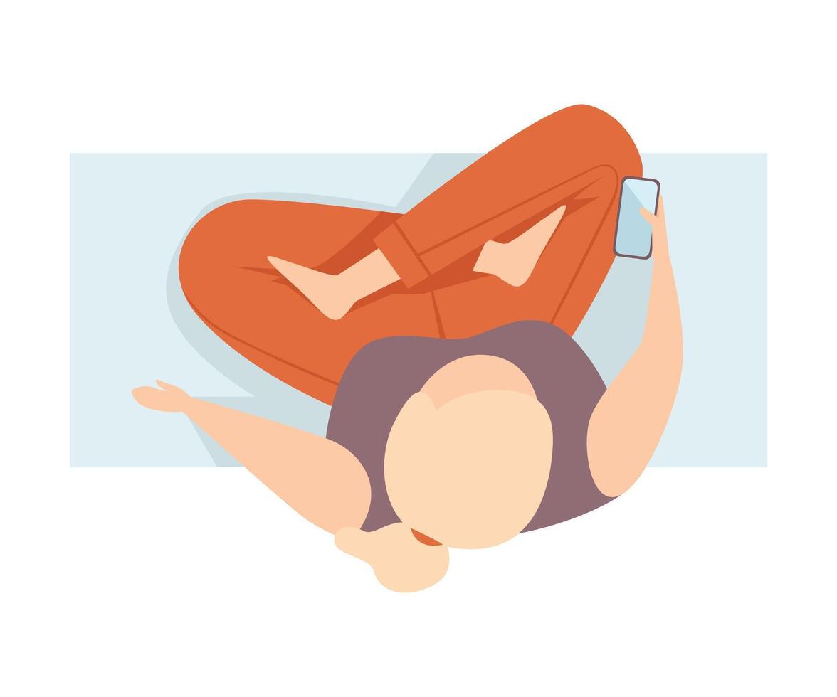 Woman Sitting In Lotus Position On The Bench With Mobile Phone Flat Illustration vector