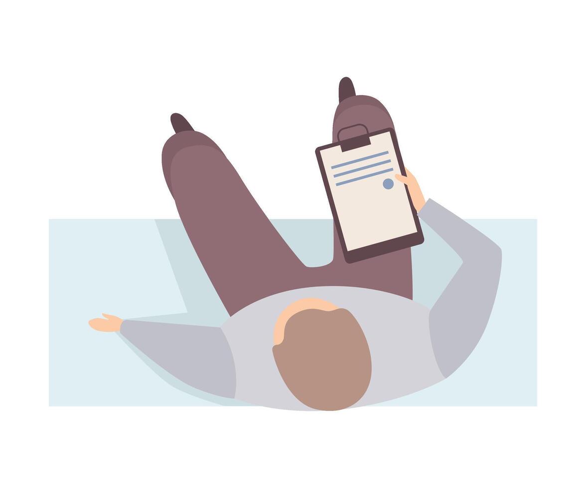 Man Arranges Shedule In Business Planner Sitting On The Bench Flat Illustration vector