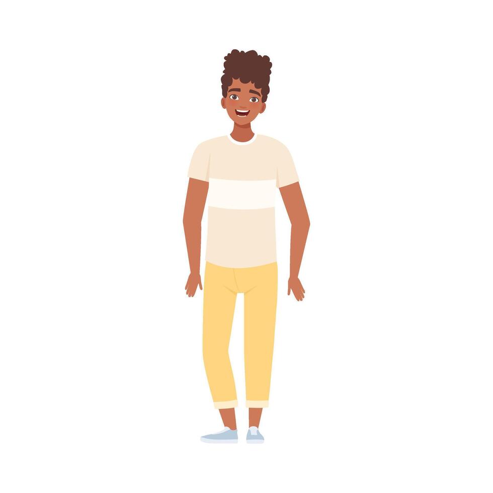 Youngs Afro-American Man Standing And Smiling Flat Illustration vector