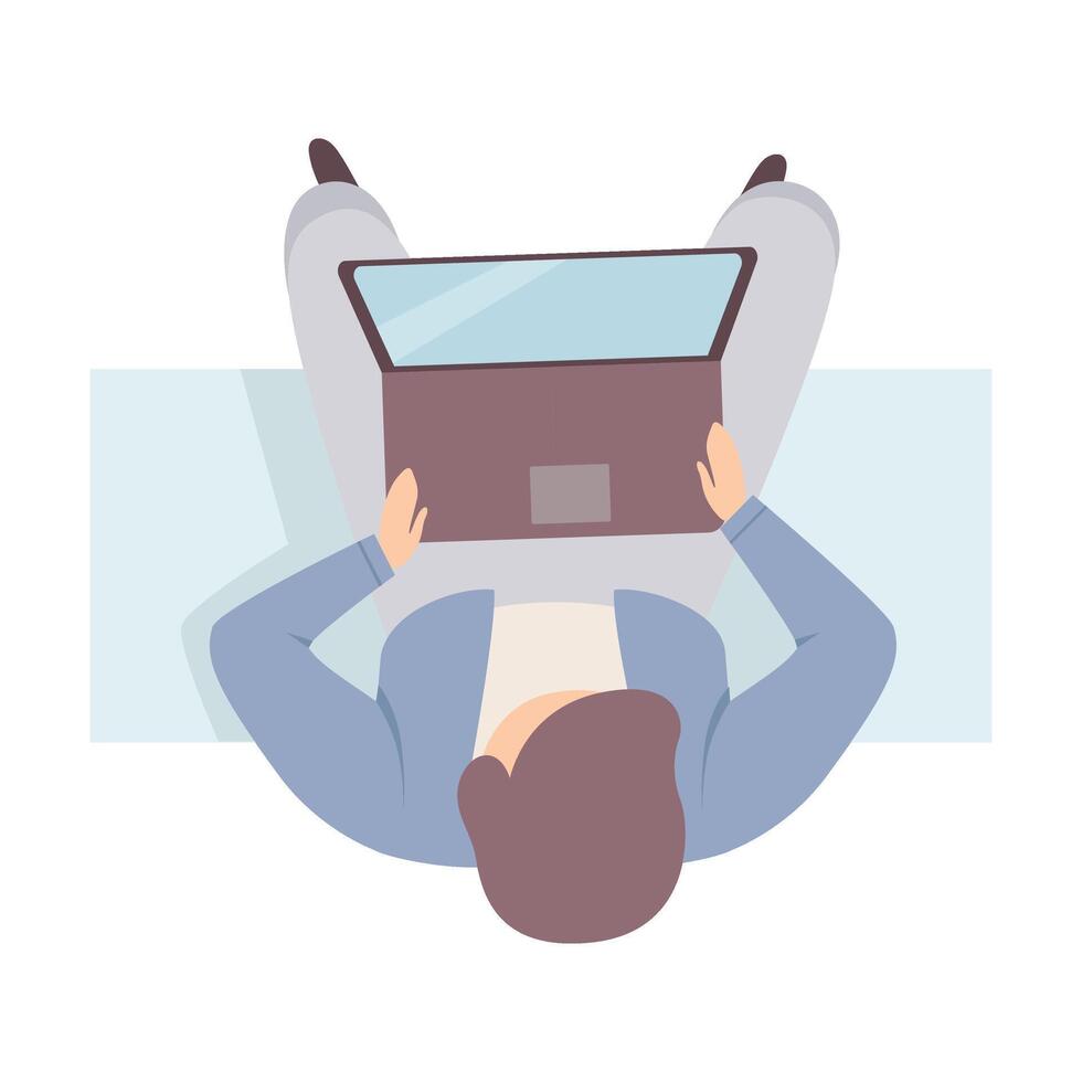 Man Sitting On The Bench With Laptop On His Knees Flat Illustration vector