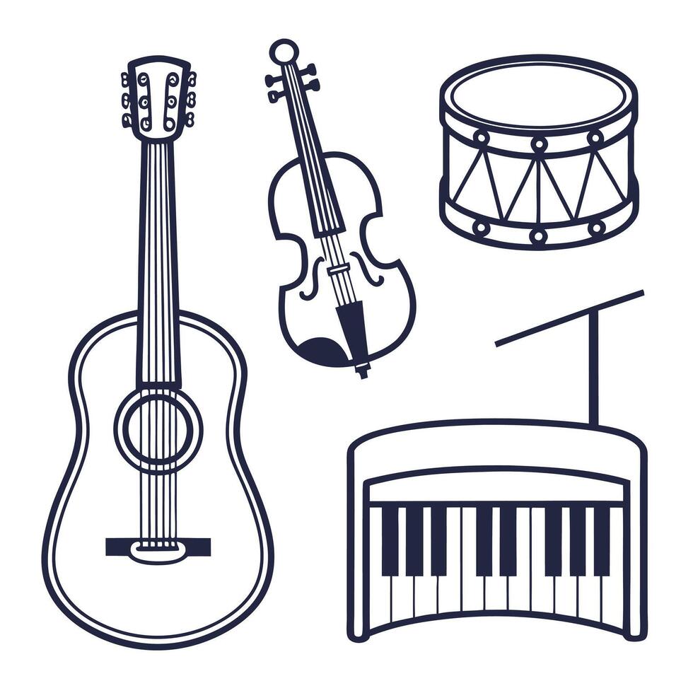 Elegant Musical Instruments Silhouette Collection vector