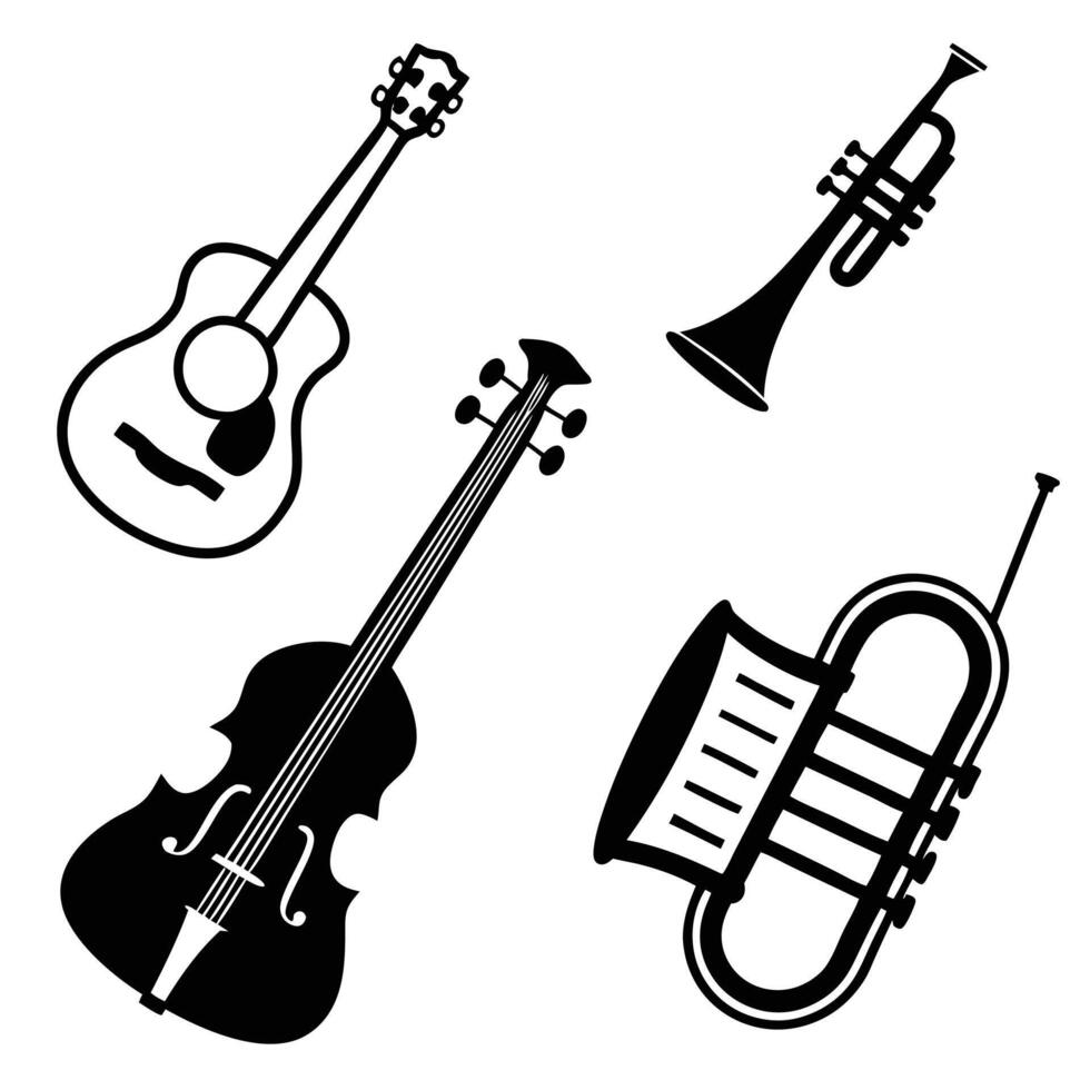 Silhouette Set of Traditional Musical Instruments vector