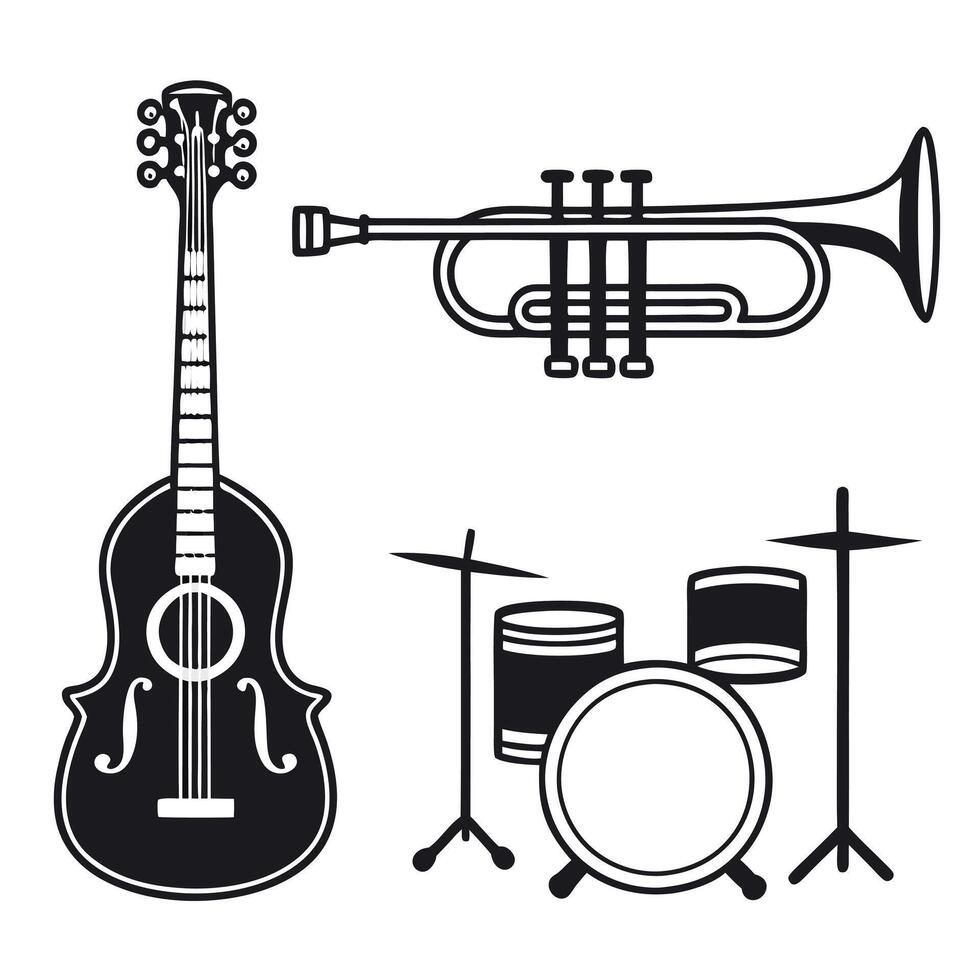 Musical Instruments Icons in Silhouette Style vector