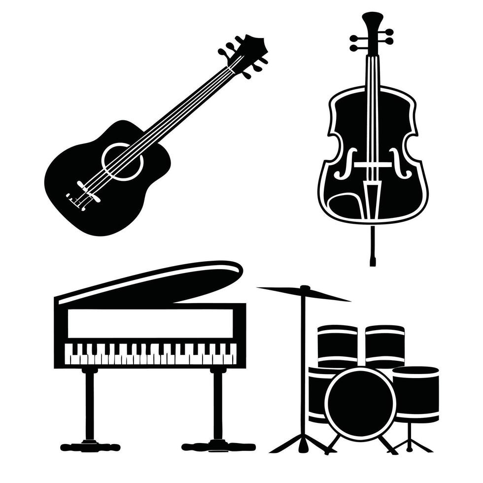 Iconic Musical Instruments Silhouette Collection vector