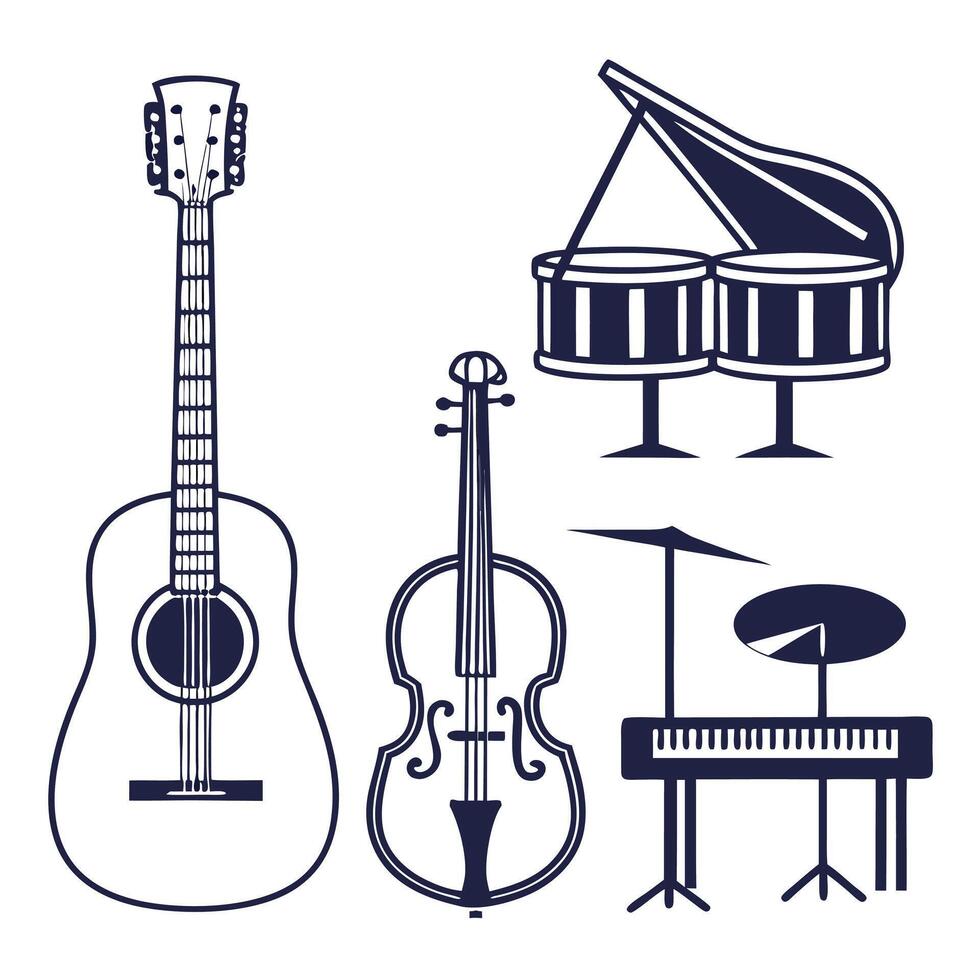 Black Silhouettes of Musical Instruments Set vector