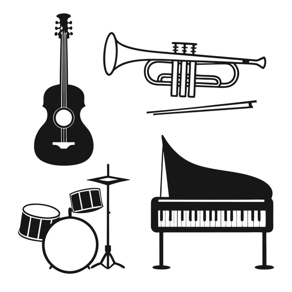 Complete Collection of Musical Instruments Silhouettes vector