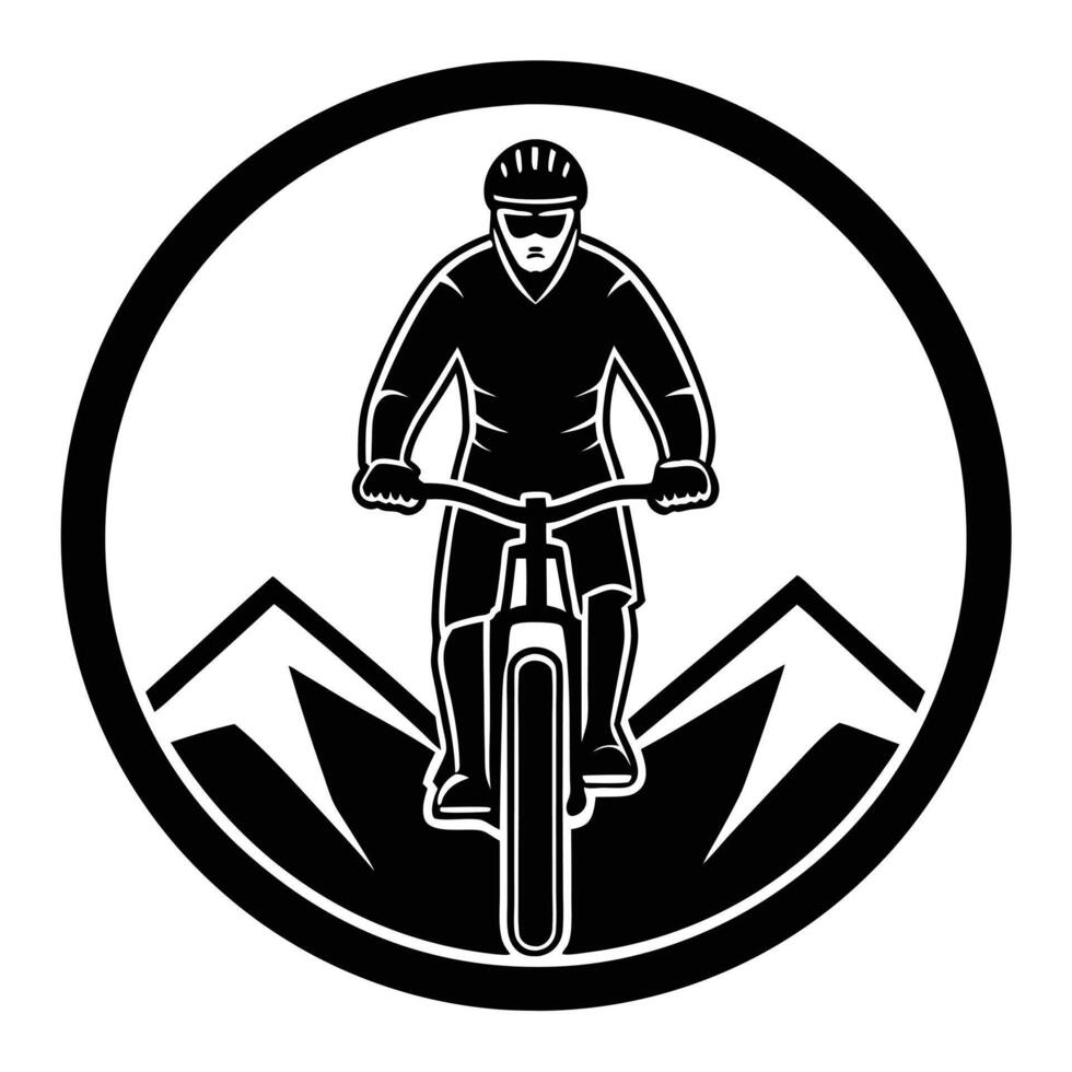 Black Silhouette of Cyclist on Mountain vector